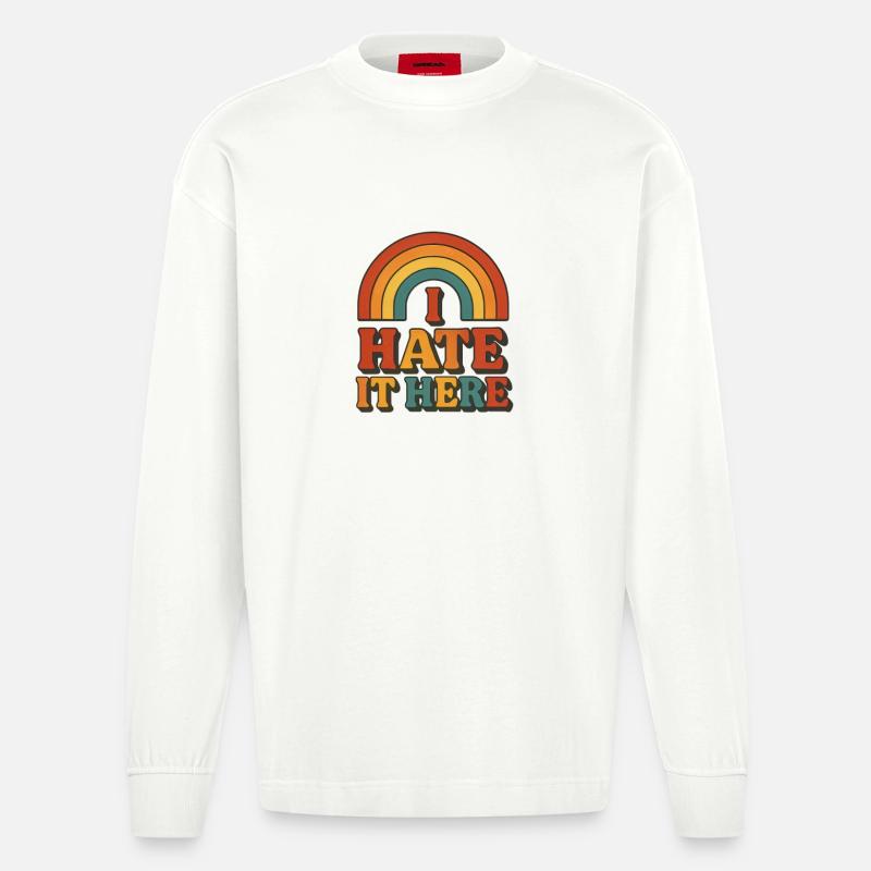 I Hate It Here Regenbogen - Heavyweight Oversized Organic Langarmshirt Made in EU - OFF WHITE