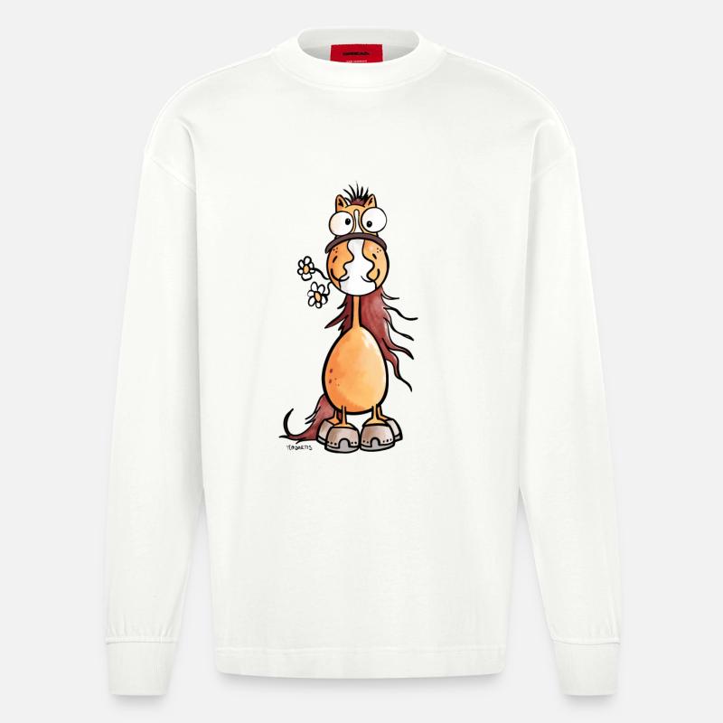 Da steht ein Pferdchen - Heavyweight Oversized Organic Langarmshirt Made in EU - OFF WHITE