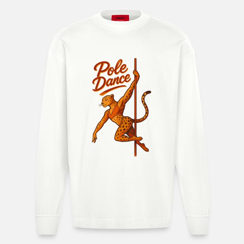 Pole Dance Leopardin Poledancerin Geschenk - Heavyweight Oversized Organic Langarmshirt Made in EU - OFF WHITE