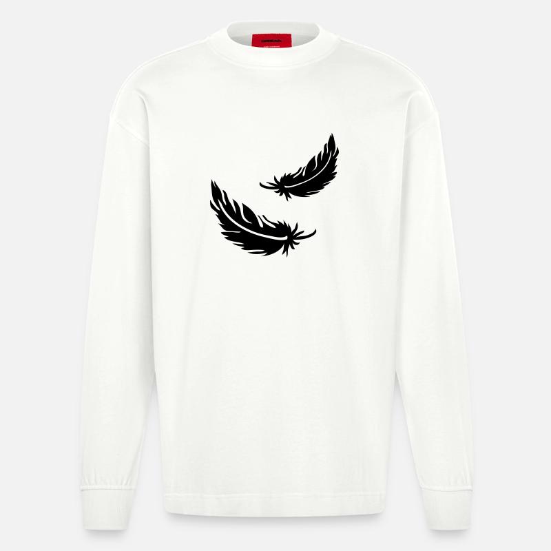 Zwei fliegende Federn - Heavyweight Oversized Organic Langarmshirt Made in EU - OFF WHITE