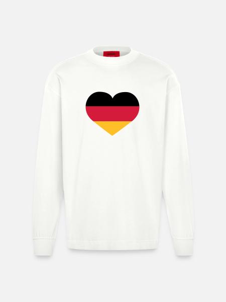 Deutschland Herz | Herz | Heart - Heavyweight Oversized Organic Longsleeve Shirt Made in EU - OFF WHITE