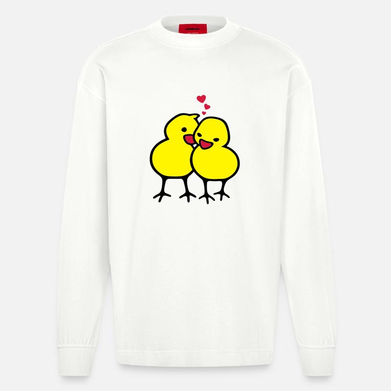 Chicks in Love (c) - Heavyweight Oversized Organic Langarmshirt Made in EU - OFF WHITE
