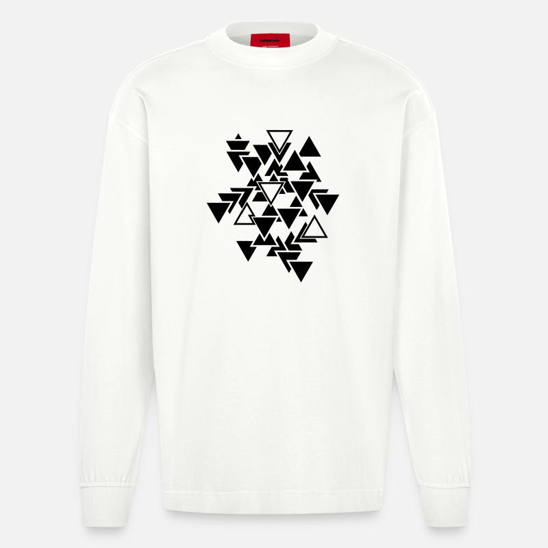 Triangles graphic pattern - Heavyweight Oversized Organic Longsleeve Shirt Made in EU - OFF WHITE