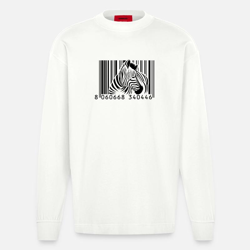 barcode zebra - Heavyweight Oversized Organic Longsleeve Shirt Made in EU - OFF WHITE