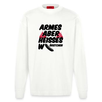Heisses Würstchen Fleisch Grillen Geschenk Sprüche - Heavyweight Oversized Organic Langarmshirt Made in EU - OFF WHITE - Vorne