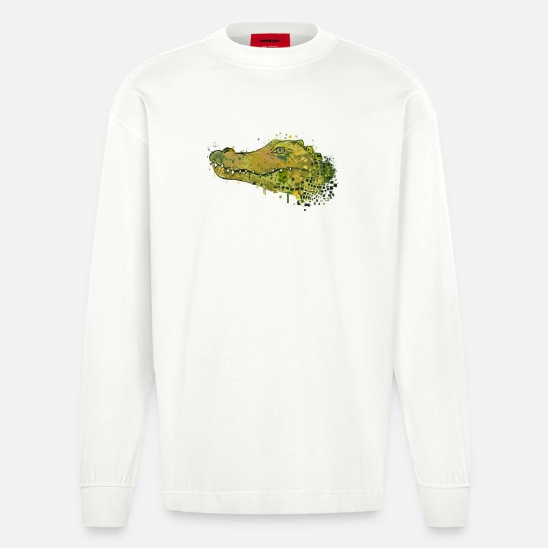 un graffiti de crocodile - Manches longues bio épais oversize fabriqué en UE - OFF WHITE