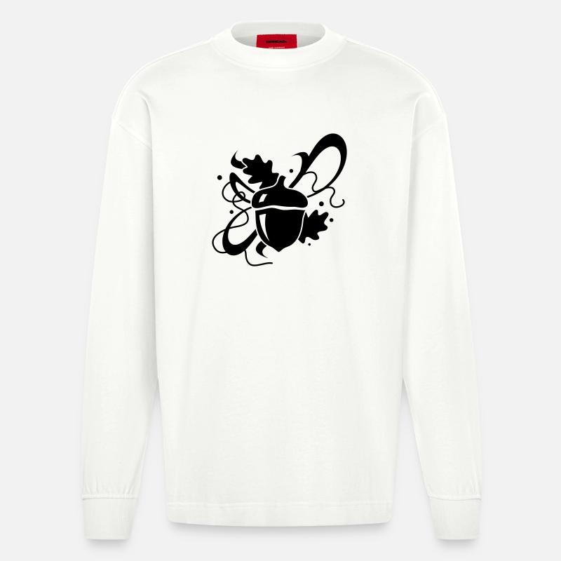 Eichel mit Eichenblätter - Heavyweight Oversized Organic Langarmshirt Made in EU - OFF WHITE
