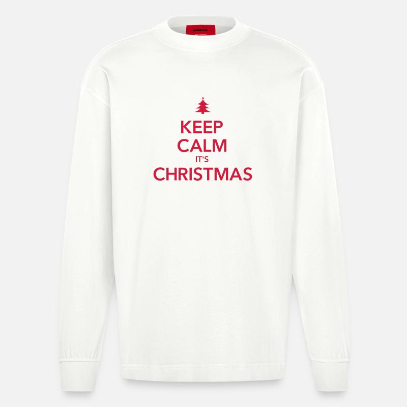 RESTEZ CALME C’EST NOËL Weihnachten - Manches longues bio épais oversize fabriqué en UE - OFF WHITE