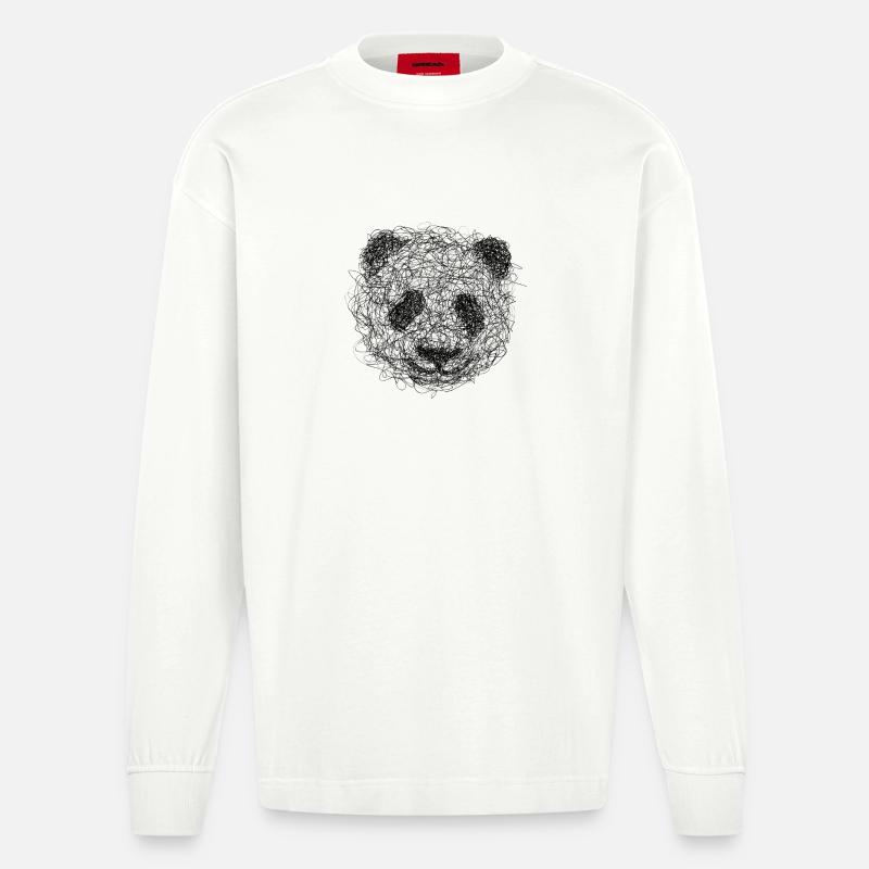 Panda Scribble - Heavyweight Oversized Organic Langarmshirt Made in EU - OFF WHITE