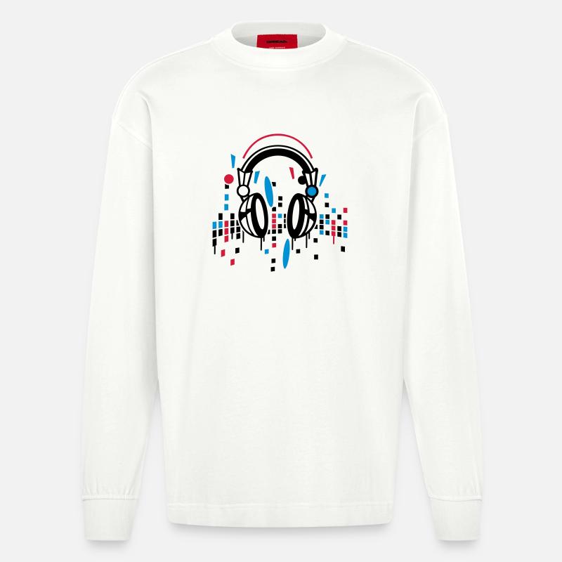 Kopfhörer Equalizer Zeichnung - Heavyweight Oversized Organic Langarmshirt Made in EU - OFF WHITE