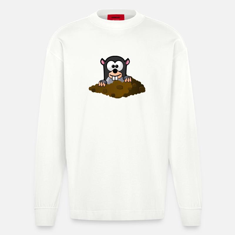 Maulwurf Comic Stil - Heavyweight Oversized Organic Langarmshirt Made in EU - OFF WHITE
