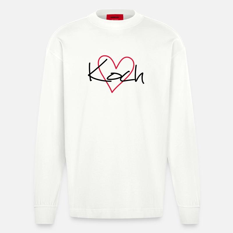 Koch Herz Hobbykoch Küche Geschenkidee - Heavyweight Oversized Organic Langarmshirt Made in EU - OFF WHITE