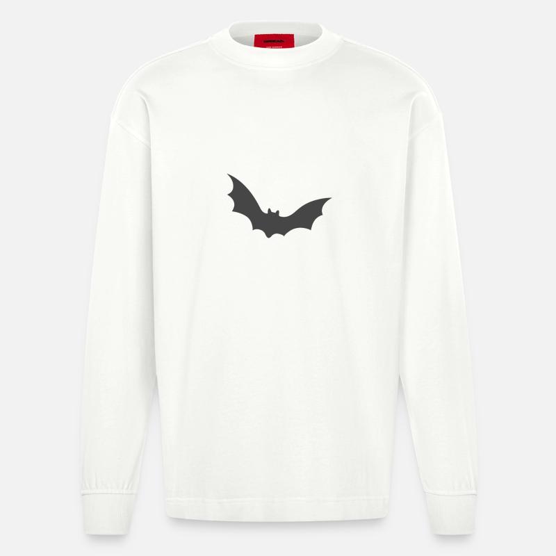 Fledermaus, Halloween, Robin, Grusel - Heavyweight Oversized Organic Langarmshirt Made in EU - OFF WHITE