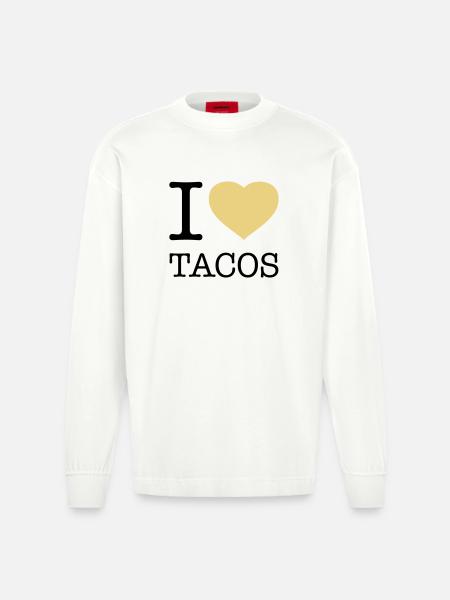 I LOVE TACOS - Heavyweight Oversized Organic Longsleeve Shirt Made in EU - OFF WHITE
