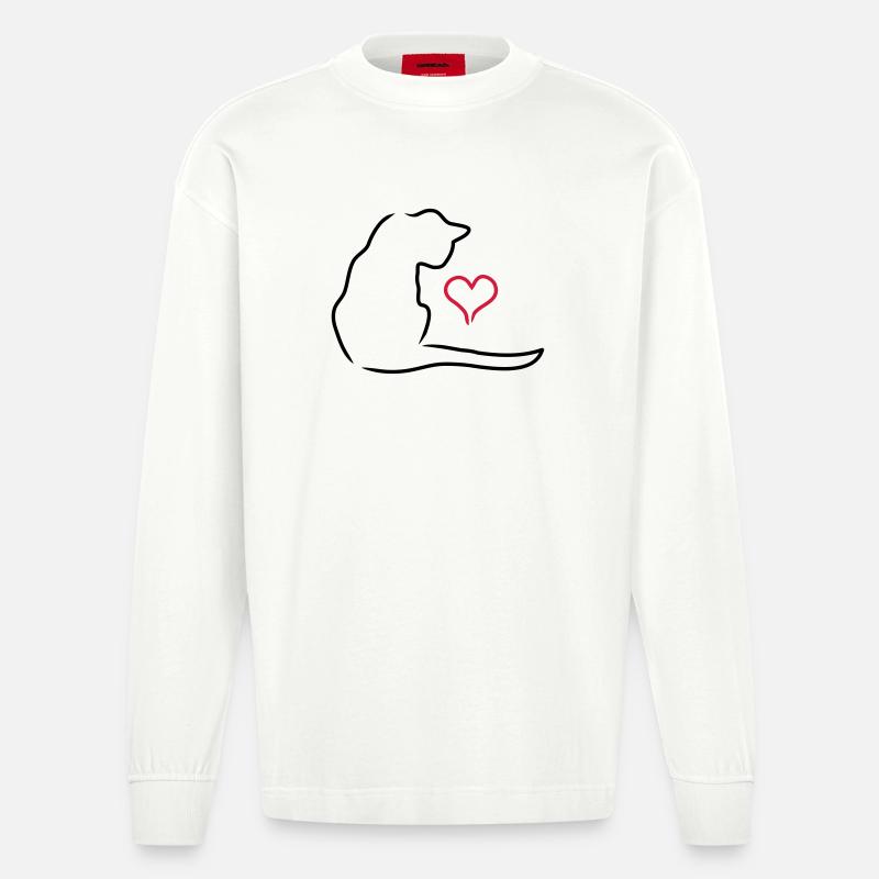 Katze - Heavyweight Oversized Organic Langarmshirt Made in EU - OFF WHITE