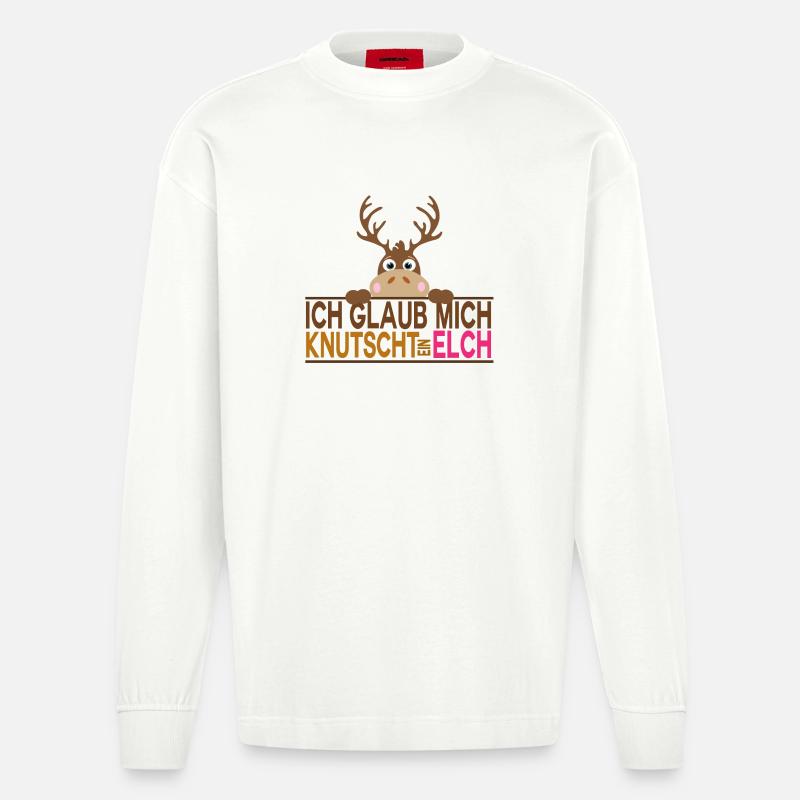 Ich glaub mich knutscht ein Elch - Heavyweight Oversized Organic Langarmshirt Made in EU - OFF WHITE