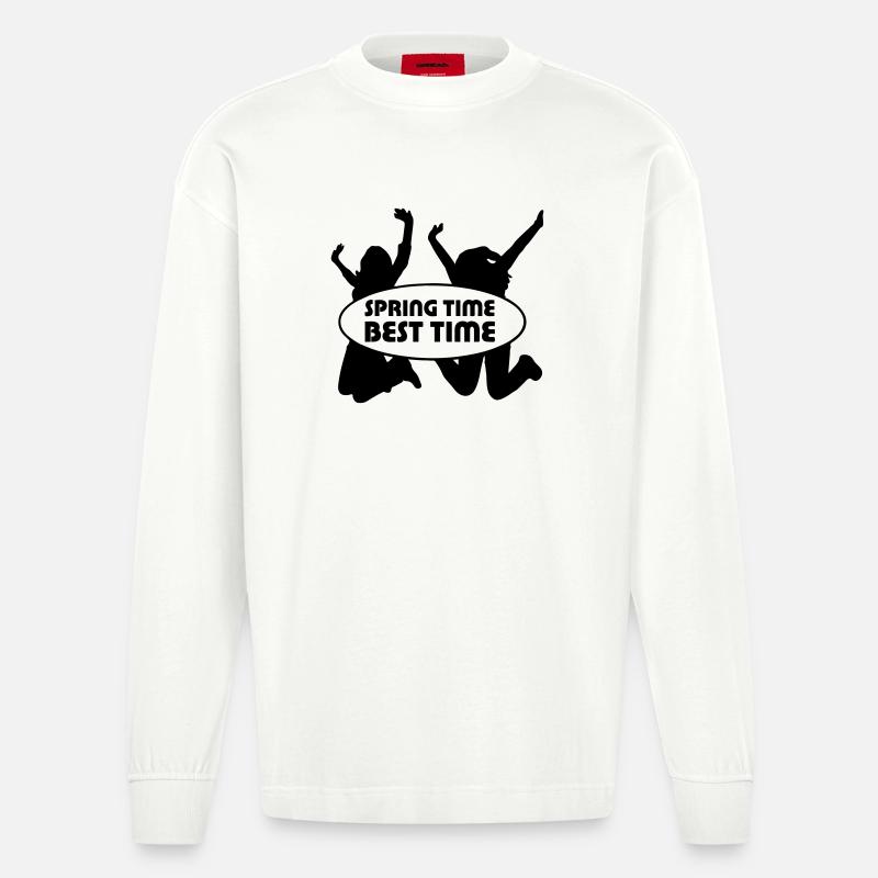 Spring Time Frühling Fun Freunde Geschenk - Heavyweight Oversized Organic Langarmshirt Made in EU - OFF WHITE
