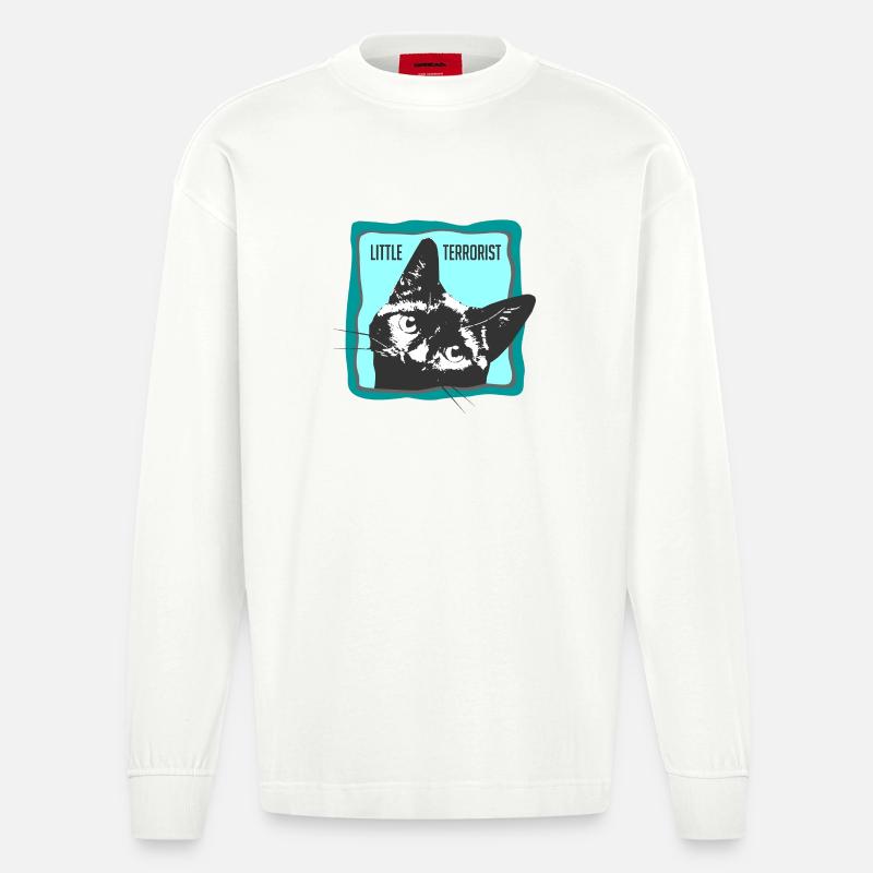 Katzenporträt mit Slogans - Heavyweight Oversized Organic Langarmshirt Made in EU - OFF WHITE