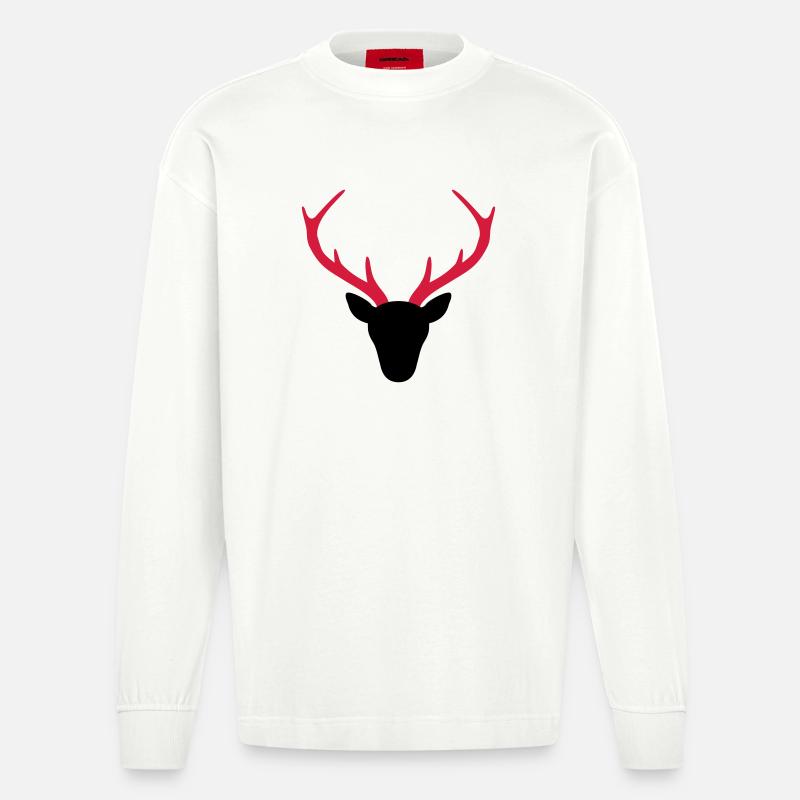Hirsch Geweih Jäger Geschenk - Heavyweight Oversized Organic Langarmshirt Made in EU - OFF WHITE