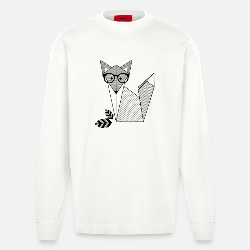 Fuchs mit Brille - Heavyweight Oversized Organic Langarmshirt Made in EU - OFF WHITE
