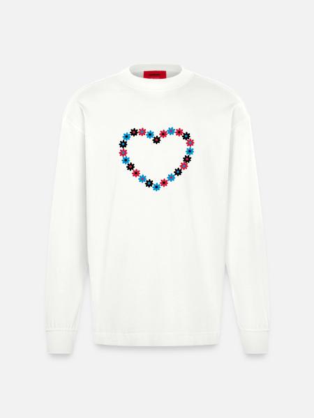 Heart of flowers - Heavyweight Oversized Organic Longsleeve Shirt Made in EU - OFF WHITE