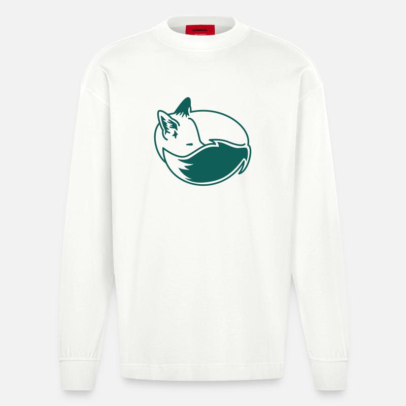 Fuchs eingekuschelt – Kawaii Fox Cartoon Design - Heavyweight Oversized Organic Langarmshirt Made in EU - OFF WHITE