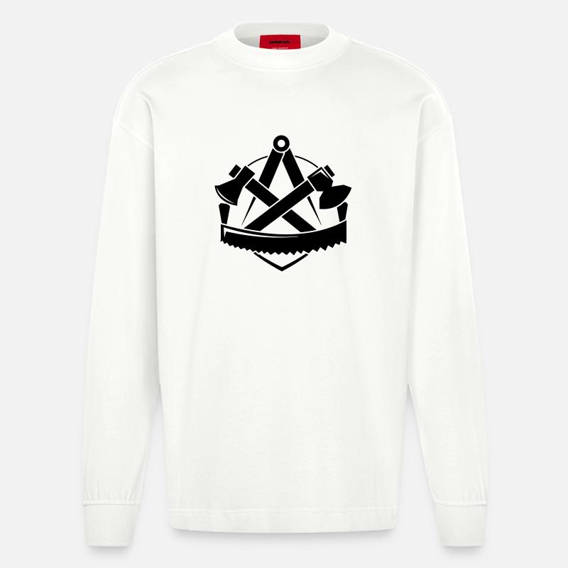 Zimmerer-Logo, Zunftzeichen - Heavyweight Oversized Organic Langarmshirt Made in EU - OFF WHITE