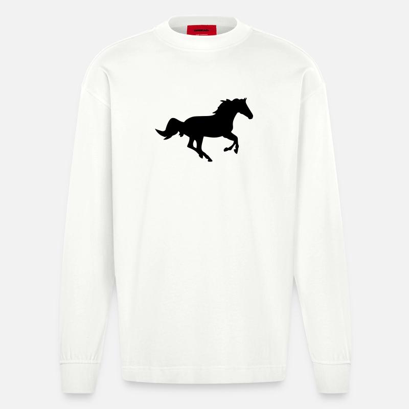 Ein Pferd. - Heavyweight Oversized Organic Langarmshirt Made in EU - OFF WHITE