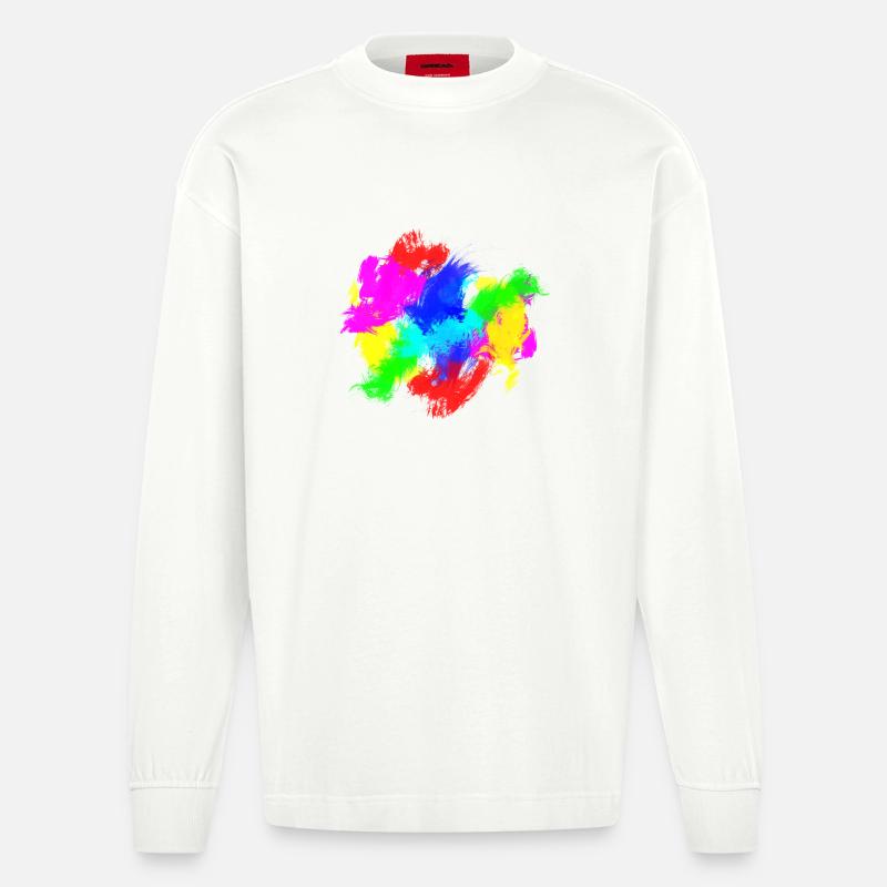 Farbklecks Bunt Farbspritzer - Heavyweight Oversized Organic Langarmshirt Made in EU - OFF WHITE