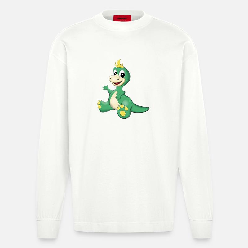 sitzender süßer Dino - Heavyweight Oversized Organic Langarmshirt Made in EU - OFF WHITE