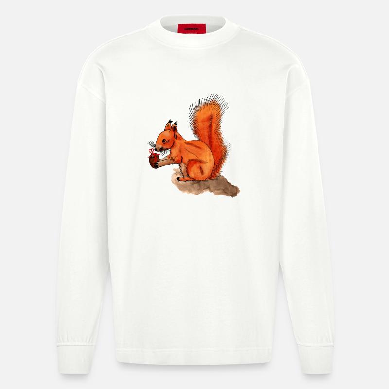 Eichhörnchen mit Geschenk - Heavyweight Oversized Organic Langarmshirt Made in EU - OFF WHITE