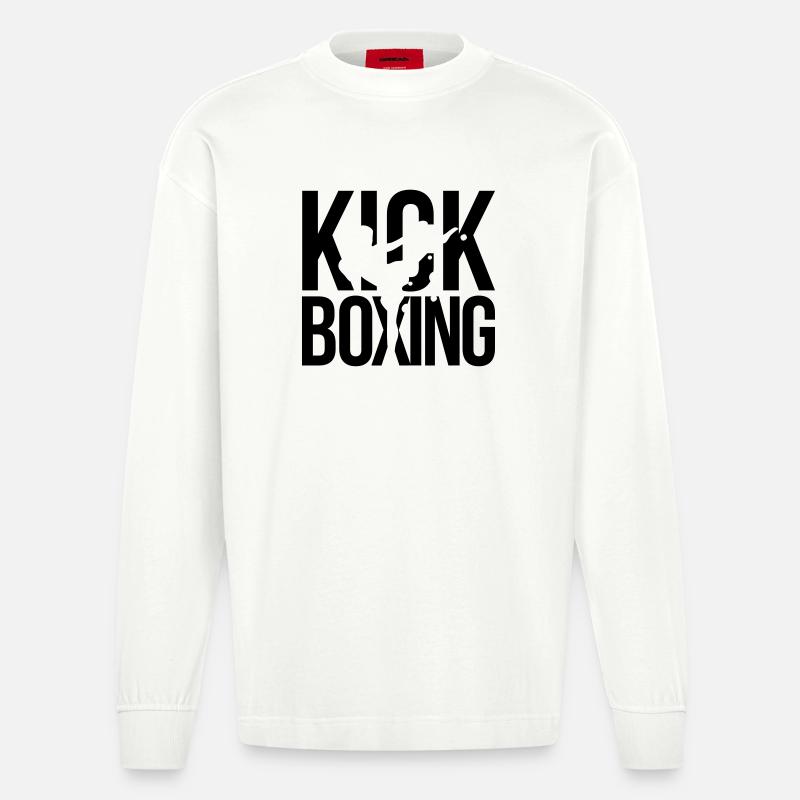 kick boxing kickboxen - Heavyweight Oversized Organic Langarmshirt Made in EU - OFF WHITE