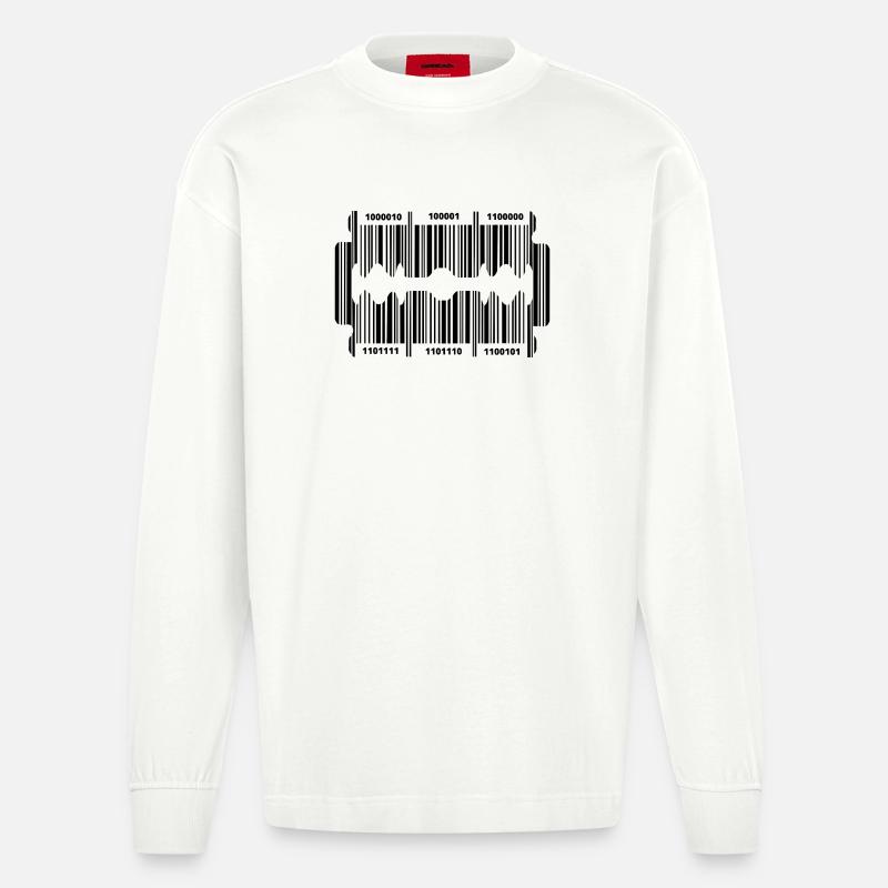 Razor blade with secret code - Heavyweight Oversized Organic Longsleeve Shirt Made in EU - OFF WHITE