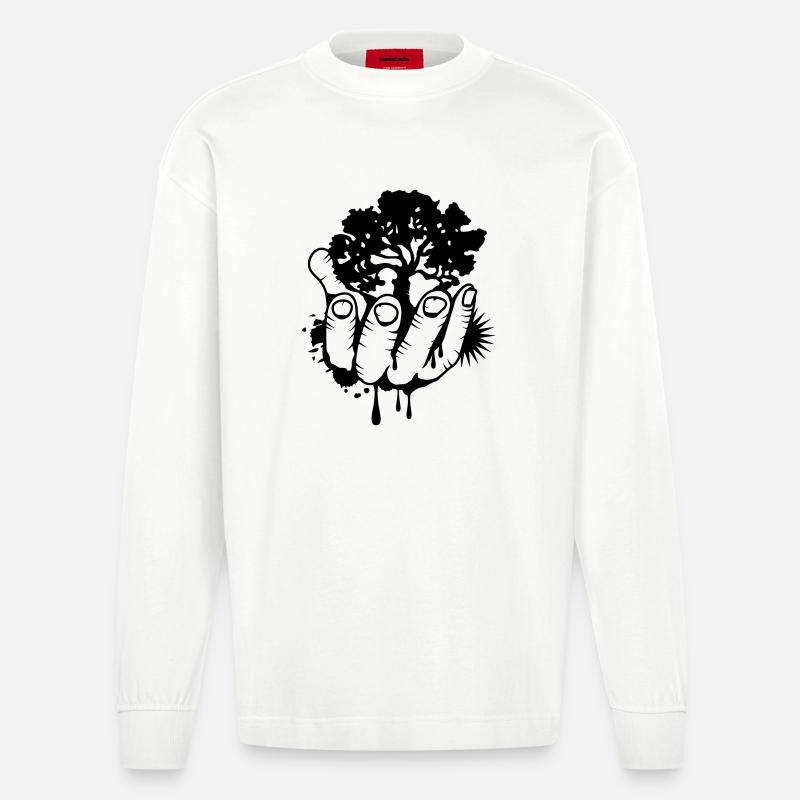 Ein Baum in einer Hand - Heavyweight Oversized Organic Langarmshirt Made in EU - OFF WHITE