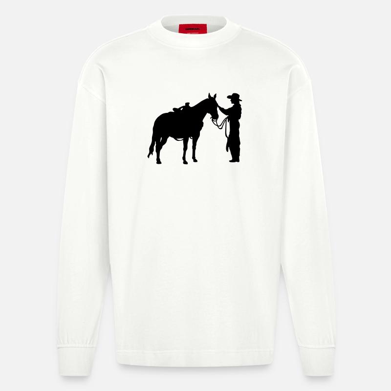 Frau mit Pferd - Heavyweight Oversized Organic Langarmshirt Made in EU - OFF WHITE