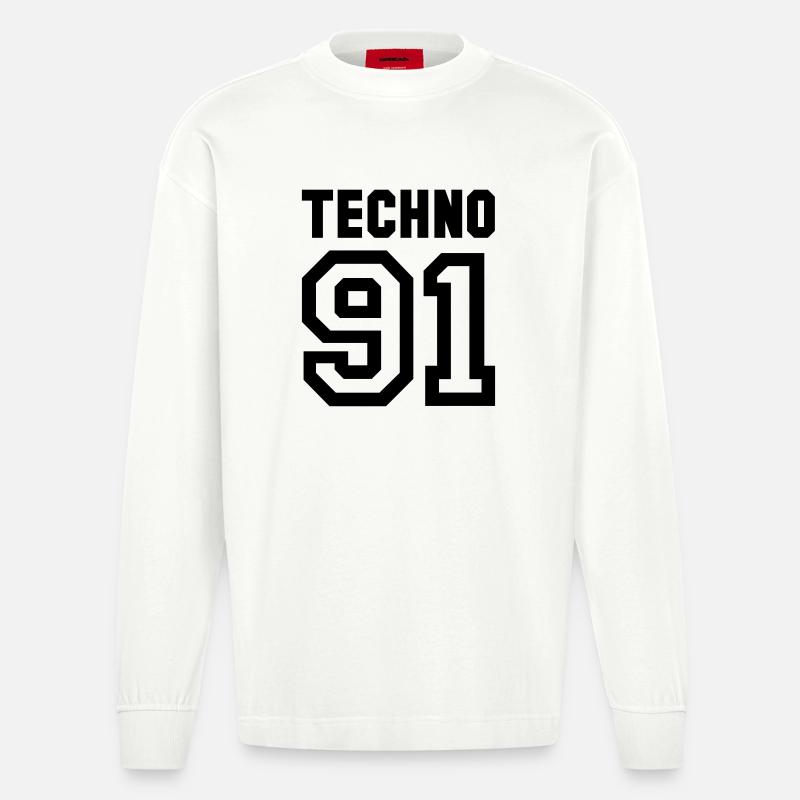TECHNO Rave Techno 90s 90s - Manches longues bio épais oversize fabriqué en UE - OFF WHITE