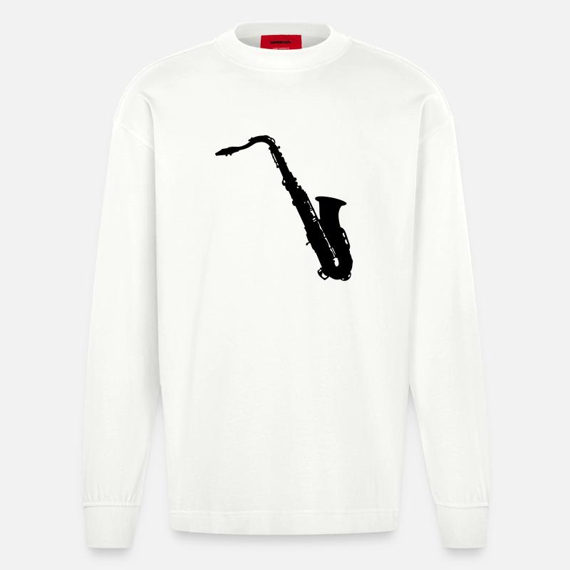 Saxophon - Heavyweight Oversized Organic Langarmshirt Made in EU - OFF WHITE