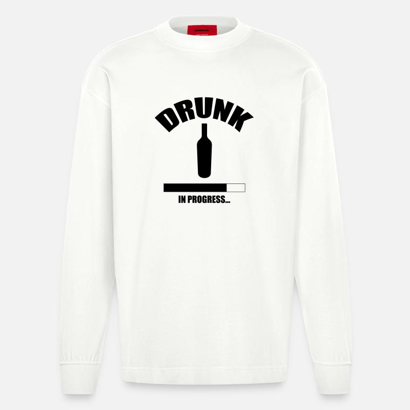 Drunk in progress... - Heavyweight Oversized Organic Langarmshirt Made in EU - OFF WHITE