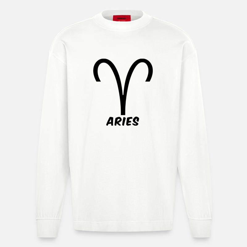 Widder Sternzeichen Widder Widder Horoskop - Heavyweight Oversized Organic Langarmshirt Made in EU - OFF WHITE