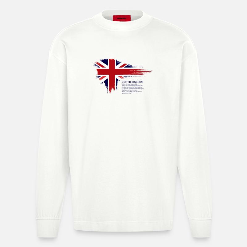 Brushstroke Union Jack Flag - Heavyweight Oversized Organic Longsleeve Shirt Made in EU - OFF WHITE