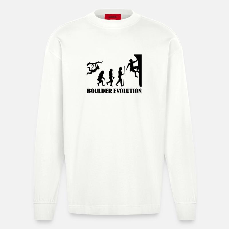 Boulder Evolution Klettern Bergsteigen Boulderer - Heavyweight Oversized Organic Langarmshirt Made in EU - OFF WHITE