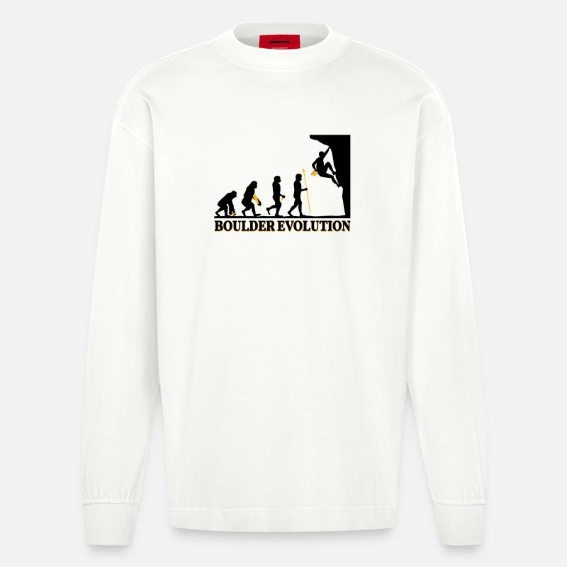 Boulder Evolution Klettern Bergsteigen Spruch - Heavyweight Oversized Organic Langarmshirt Made in EU - OFF WHITE