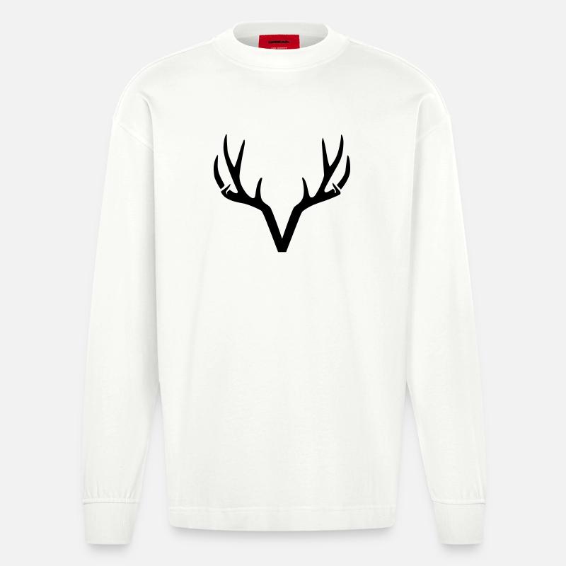 Geweih Hirsch Jäger Natur minimalistisch - Heavyweight Oversized Organic Langarmshirt Made in EU - OFF WHITE
