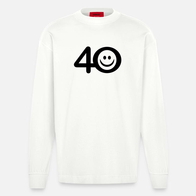 Zum Vierzigsten: 40 mit Lächel-Emoticon - Heavyweight Oversized Organic Langarmshirt Made in EU - OFF WHITE