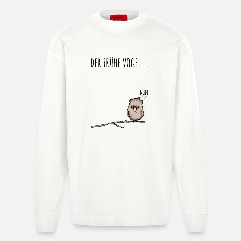 Der fruehe Vogel schwarz - Heavyweight Oversized Organic Langarmshirt Made in EU - OFF WHITE