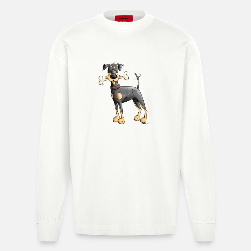 Dobermann Oder Pinscher mit Knochen - Heavyweight Oversized Organic Langarmshirt Made in EU - OFF WHITE