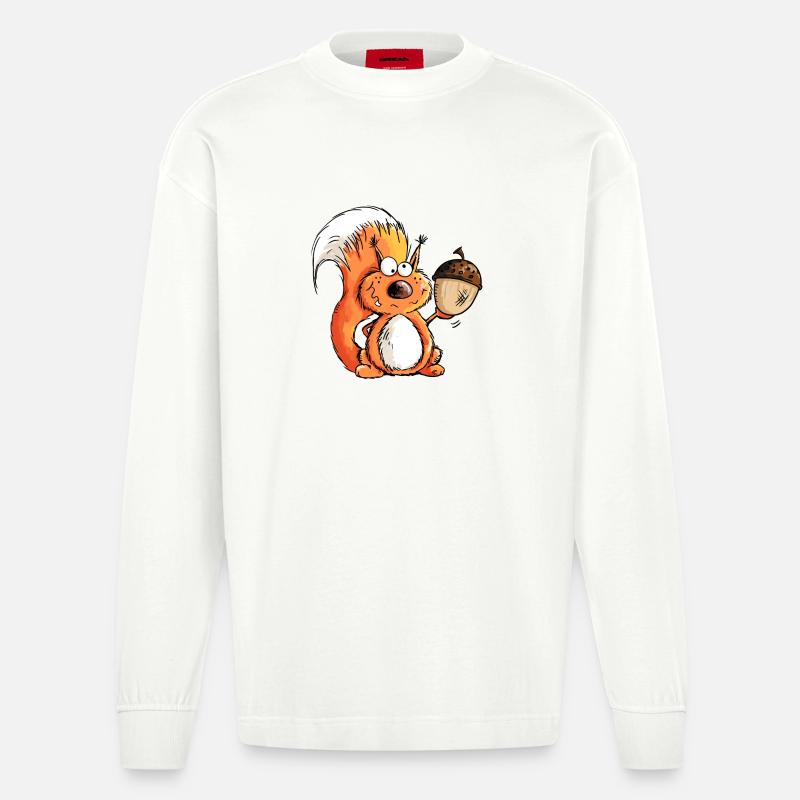 Eichhörnchen - Tier - Tiere - Eichel - Wald - Heavyweight Oversized Organic Langarmshirt Made in EU - OFF WHITE