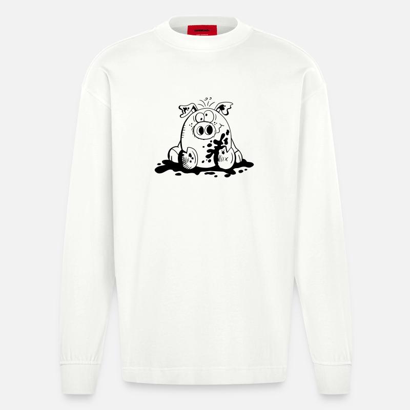 Ferkelchen - Wutz - Schwein - Sau - Fun - Heavyweight Oversized Organic Langarmshirt Made in EU - OFF WHITE