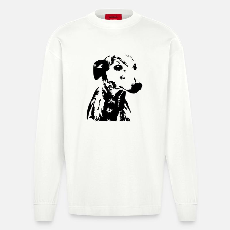 Whippet Kopf - Heavyweight Oversized Organic Langarmshirt Made in EU - OFF WHITE