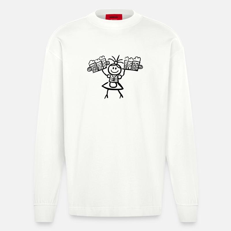 Kellnerin im Dirndl mit Biertablett - Heavyweight Oversized Organic Langarmshirt Made in EU - OFF WHITE